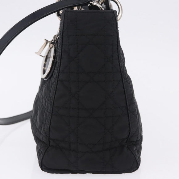 Christian Dior Canage Hand Bag Nylon 2way Black Silver Auth 203075