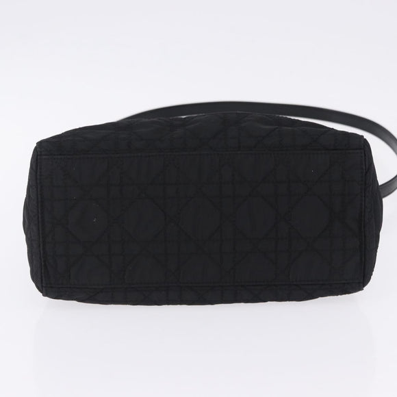 Christian Dior Canage Hand Bag Nylon 2way Black Silver Auth 203075