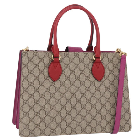 GUCCI GG Supreme Hand Bag PVC 2way Beige Gold 409531 Auth 203076M