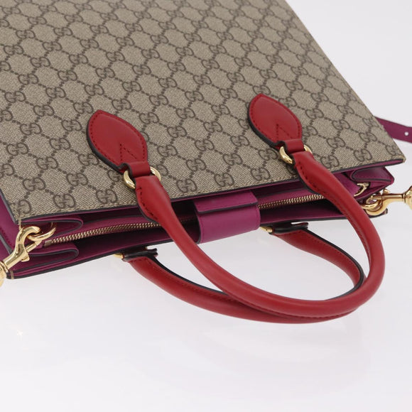 GUCCI GG Supreme Hand Bag PVC 2way Beige Gold 409531 Auth 203076M
