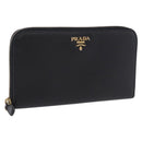 PRADA Long Wallet Saffiano Black Gold Tone Auth 203079-1