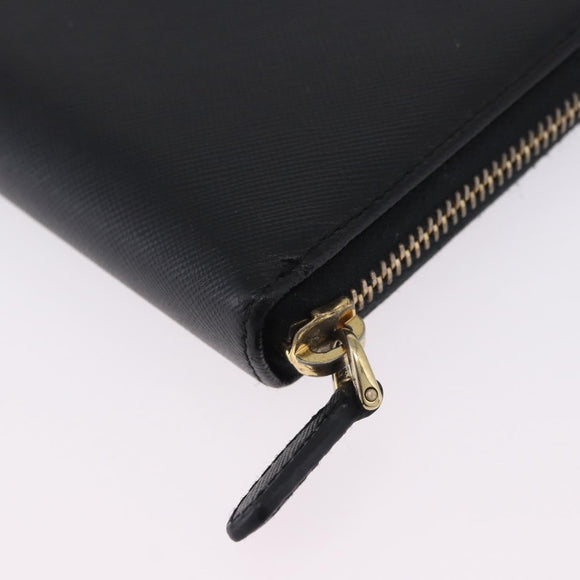 PRADA Long Wallet Saffiano Black Gold Tone Auth 203079