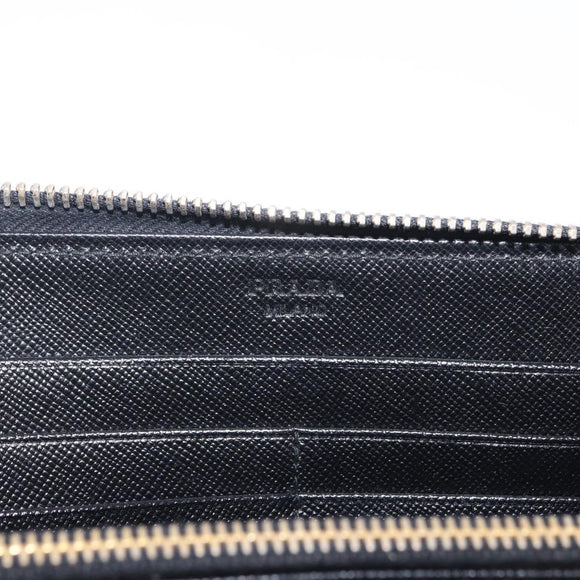 PRADA Long Wallet Saffiano Black Gold Tone Auth 203079