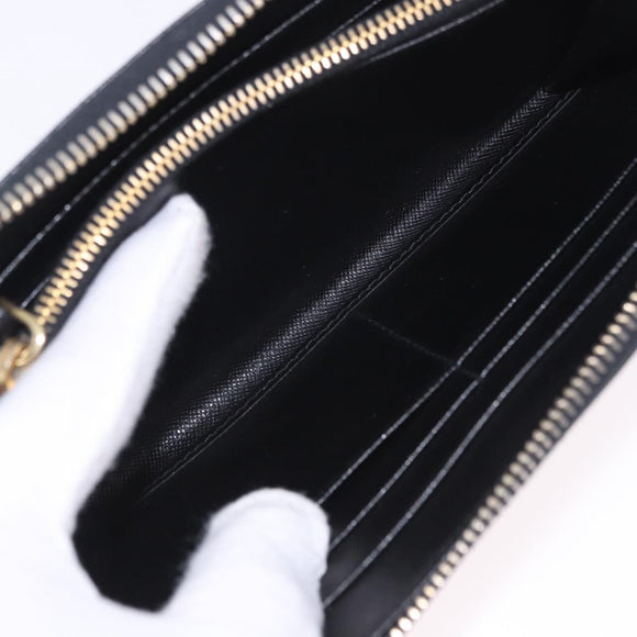 PRADA Long Wallet Saffiano Black Gold Tone Auth 203079