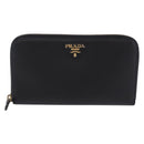 PRADA Long Wallet Saffiano Black Gold Tone Auth 203079-13