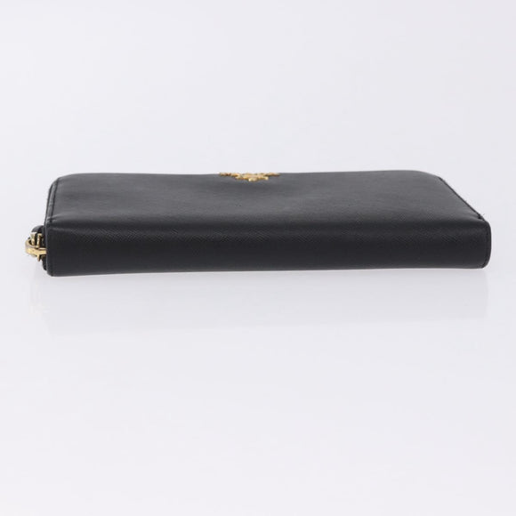 PRADA Long Wallet Saffiano Black Gold Tone Auth 203079