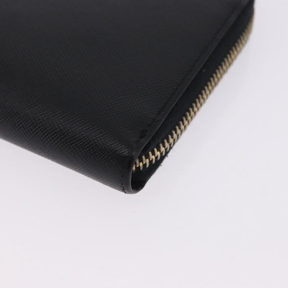 PRADA Long Wallet Saffiano Black Gold Tone Auth 203079