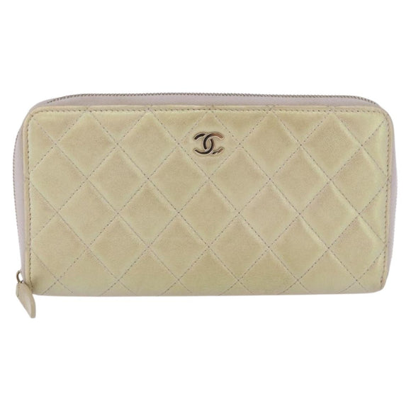 CHANEL Matelasse Long Wallet Lamb Skin Gold CC Auth 203081V