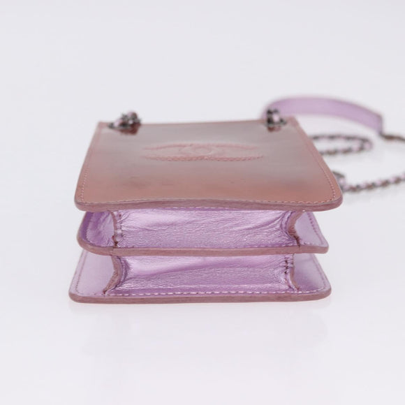 CHANEL Chain Shoulder Bag Patent Pink Silver CC Auth 203084M