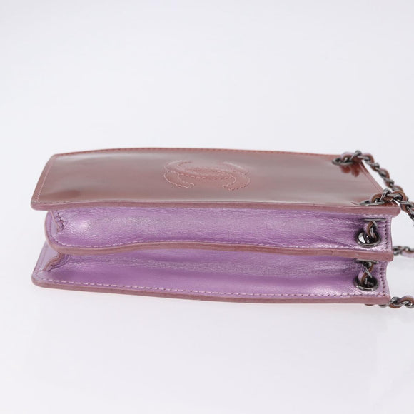 CHANEL Chain Shoulder Bag Patent Pink Silver CC Auth 203084M