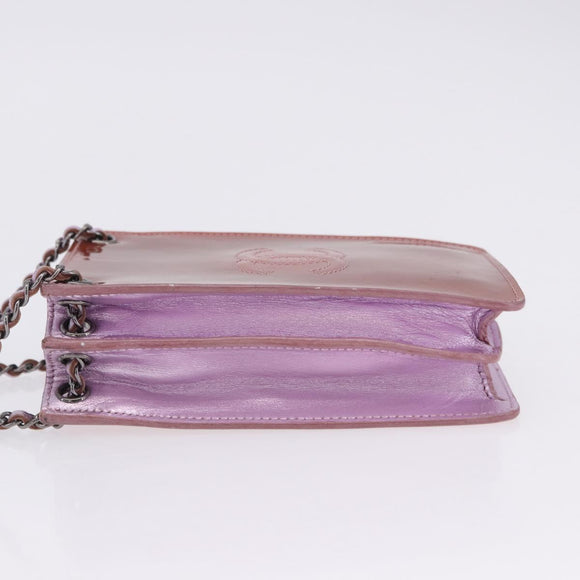 CHANEL Chain Shoulder Bag Patent Pink Silver CC Auth 203084M