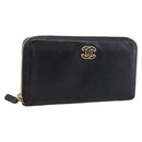 CHANEL Bicolore Long Wallet Leather Black Gold Tone CC Auth 203085-1