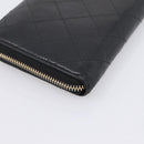 CHANEL Bicolore Long Wallet Leather Black Gold Tone CC Auth 203085-11