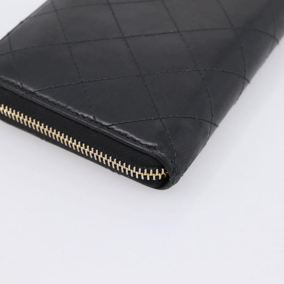 CHANEL Bicolore Long Wallet Leather Black Gold Tone CC Auth 203085