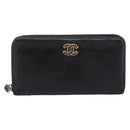 CHANEL Bicolore Long Wallet Leather Black Gold Tone CC Auth 203085-2