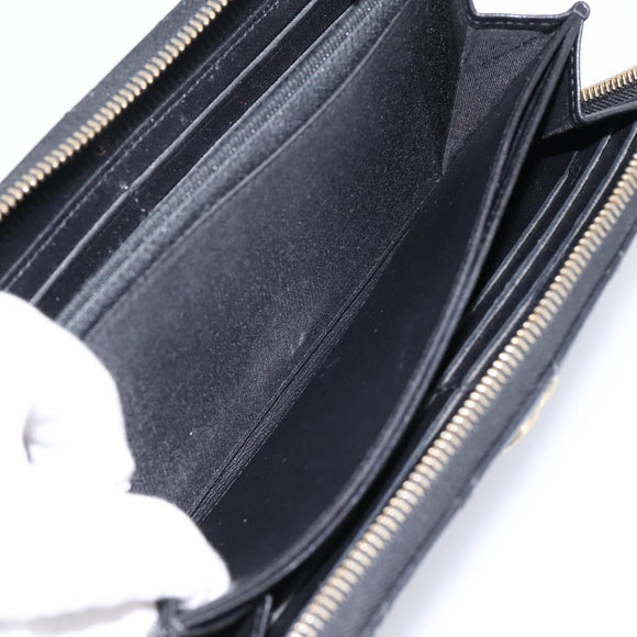 CHANEL Bicolore Long Wallet Leather Black Gold Tone CC Auth 203085