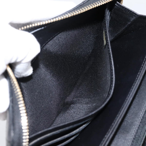 CHANEL Bicolore Long Wallet Leather Black Gold Tone CC Auth 203085