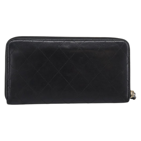 CHANEL Bicolore Long Wallet Leather Black Gold Tone CC Auth 203085