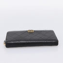CHANEL Bicolore Long Wallet Leather Black Gold Tone CC Auth 203085-7