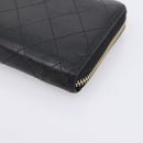 CHANEL Bicolore Long Wallet Leather Black Gold Tone CC Auth 203085-8