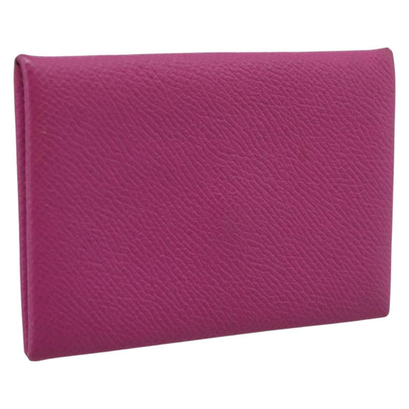HERMES Calvi Coin Purse Leather Purple Silver Auth 203089A