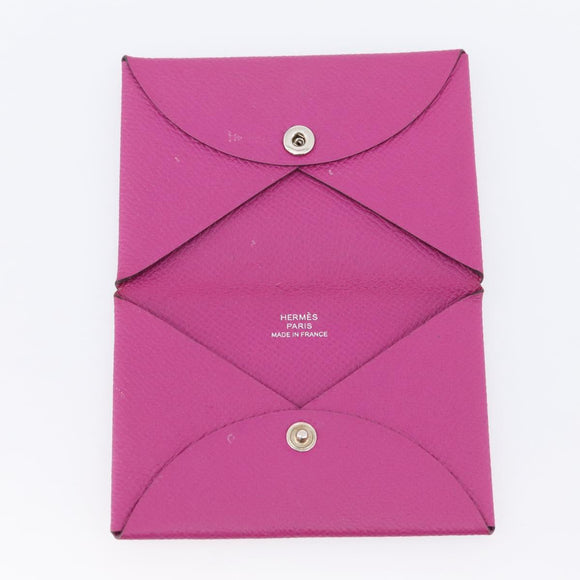 HERMES Calvi Coin Purse Leather Purple Silver Auth 203089A