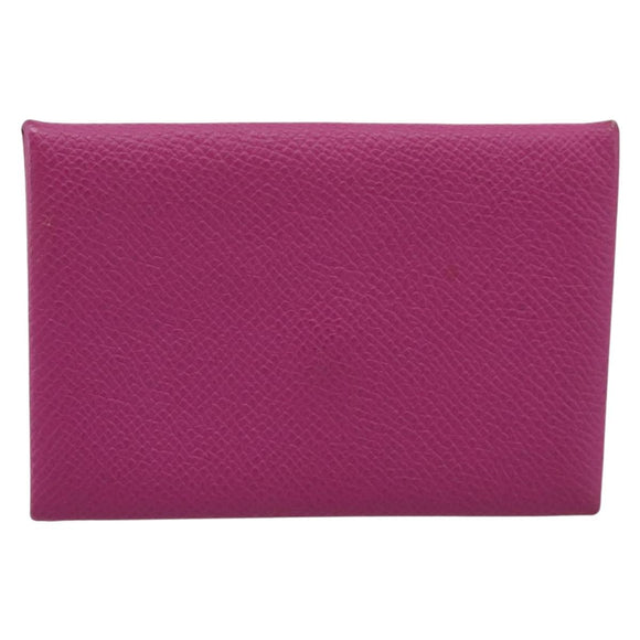HERMES Calvi Coin Purse Leather Purple Silver Auth 203089A