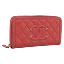 CHANEL Matelasse Long Wallet Caviar Skin Orange Gold Tone CC Auth 203090-1