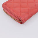 CHANEL Matelasse Long Wallet Caviar Skin Orange Gold Tone CC Auth 203090-11