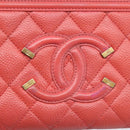 CHANEL Matelasse Long Wallet Caviar Skin Orange Gold Tone CC Auth 203090-13