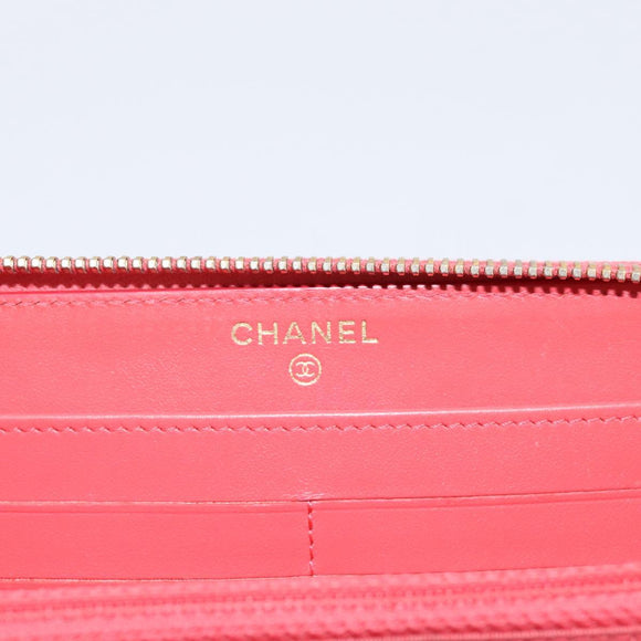 CHANEL Matelasse Long Wallet Caviar Skin Orange Gold Tone CC Auth 203090