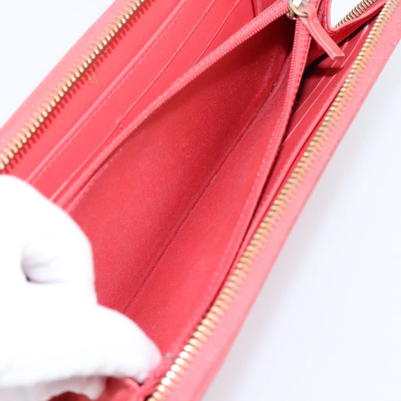 CHANEL Matelasse Long Wallet Caviar Skin Orange Gold Tone CC Auth 203090