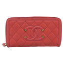 CHANEL Matelasse Long Wallet Caviar Skin Orange Gold Tone CC Auth 203090-2
