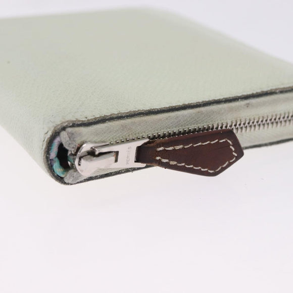 HERMES Asap Compact Silk In Wallet Leather LIme Green Silver Auth 203091