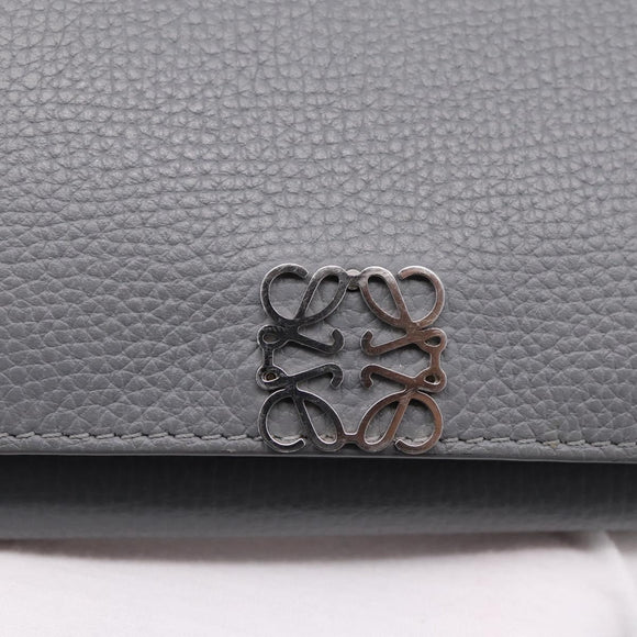 LOEWE Anagram Trifold Wallet Leather Gray Silver Auth 203094A