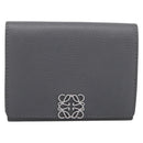 LOEWE Anagram Trifold Wallet Leather Gray Silver Auth 203094A-13