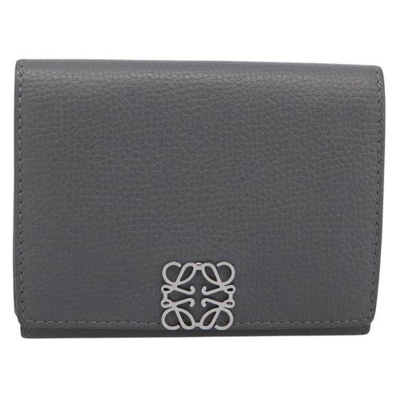 LOEWE Anagram Trifold Wallet Leather Gray Silver Auth 203094A