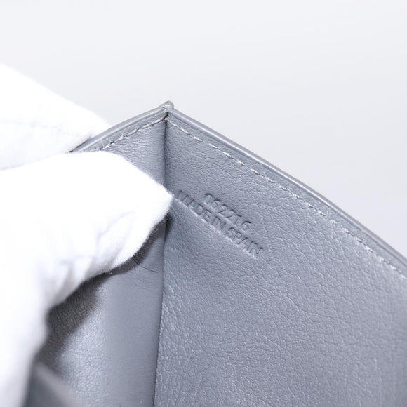 LOEWE Anagram Trifold Wallet Leather Gray Silver Auth 203094A