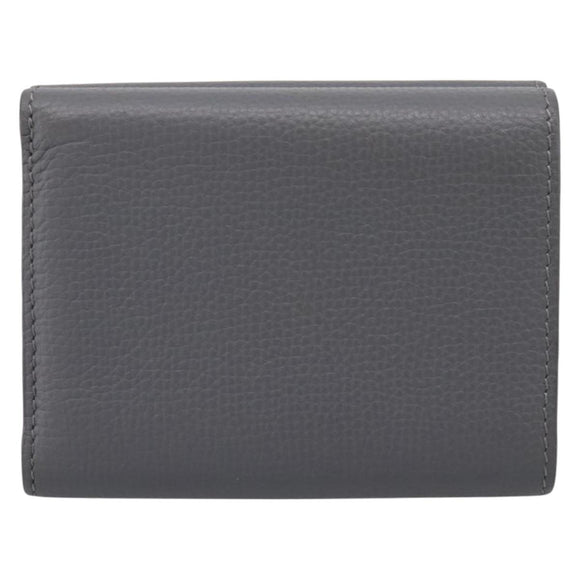 LOEWE Anagram Trifold Wallet Leather Gray Silver Auth 203094A