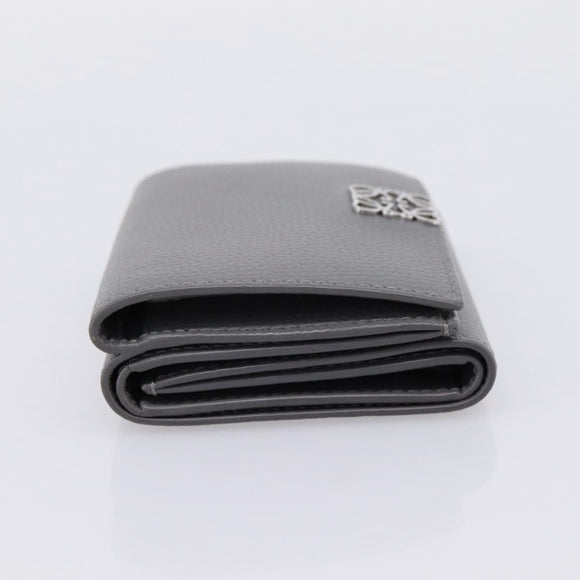 LOEWE Anagram Trifold Wallet Leather Gray Silver Auth 203094A