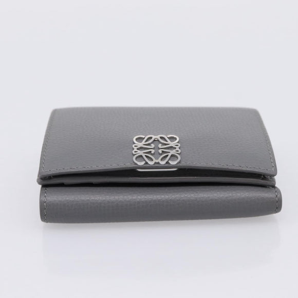 LOEWE Anagram Trifold Wallet Leather Gray Silver Auth 203094A
