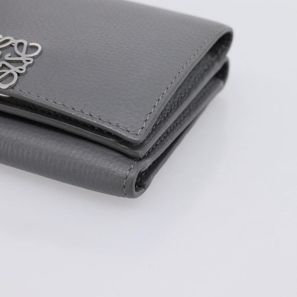 LOEWE Anagram Trifold Wallet Leather Gray Silver Auth 203094A