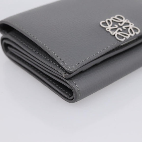 LOEWE Anagram Trifold Wallet Leather Gray Silver Auth 203094A