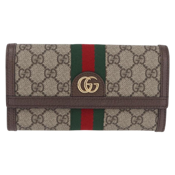 GUCCI GG Supreme Long Wallet PVC Beige Gold Auth 203095M