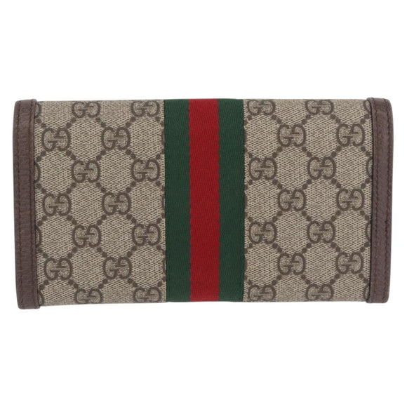 GUCCI GG Supreme Long Wallet PVC Beige Gold Auth 203095M