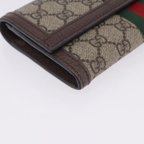GUCCI GG Supreme Long Wallet PVC Beige Gold Auth 203095M
