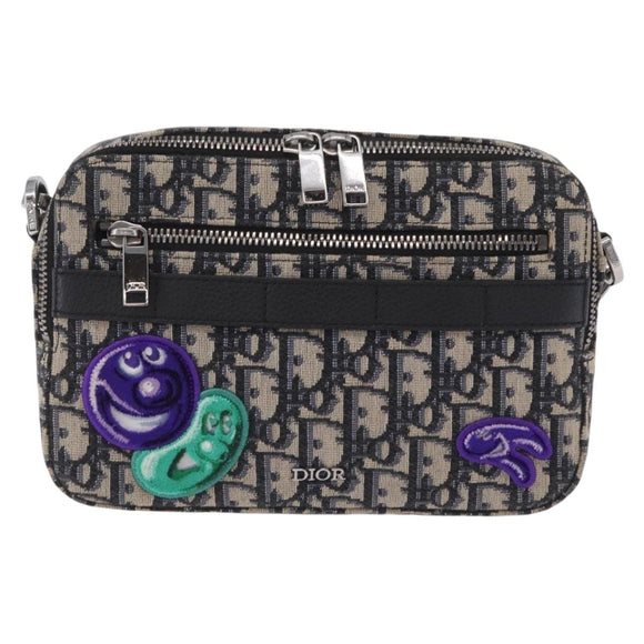 Christian Dior Trotter Canvas Safari Bag Jacquard Navy Silver Auth 203107SAM