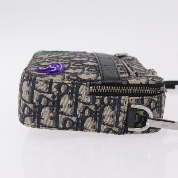 Christian Dior Trotter Canvas Safari Bag Jacquard Navy Silver Auth 203107SAM