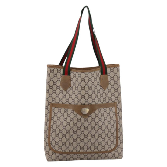 GUCCI GG Plus Supreme Web Sherry Line Tote Bag PVC Beige Gold Auth 203128