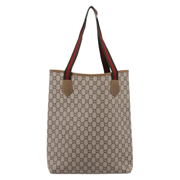 GUCCI GG Plus Supreme Web Sherry Line Tote Bag PVC Beige Gold Auth 203128
